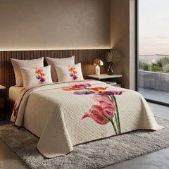 Colcha Acolchoada Estampado Tulipas Aquarela