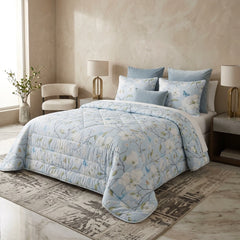 Colcha Acolchoada Estampado Floral com Borboletas