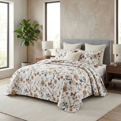 Colcha de Casal Botânica Castanho com 2 Fronhas